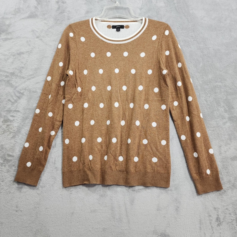 J.Crew Sweater Womens S Brown White Polka Dot Crew Neck Cotton Knit Pullover